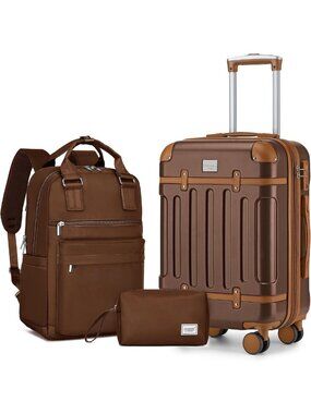 Expandable 3-Piece Carry-On Luggage Set, Stylish Maple Suitcases for Travel